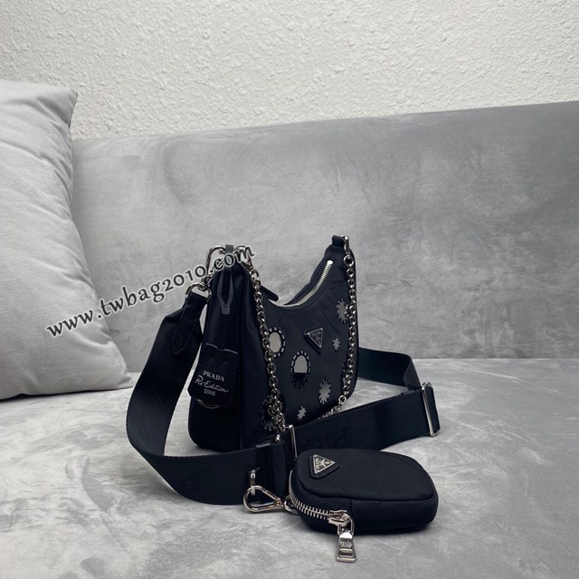 Prada專櫃爆款刺繡亮片三合一包包 1BH204 普拉達22年最新純手工刺繡肩背女包 csp1353